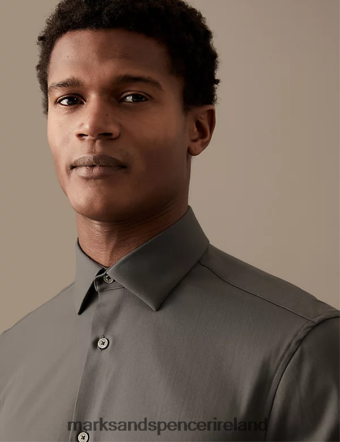 Marks & Spencer Men Slim Fit Easy Iron Cotton Rich Shirt Mole Clothing 2VJ8DF6779
