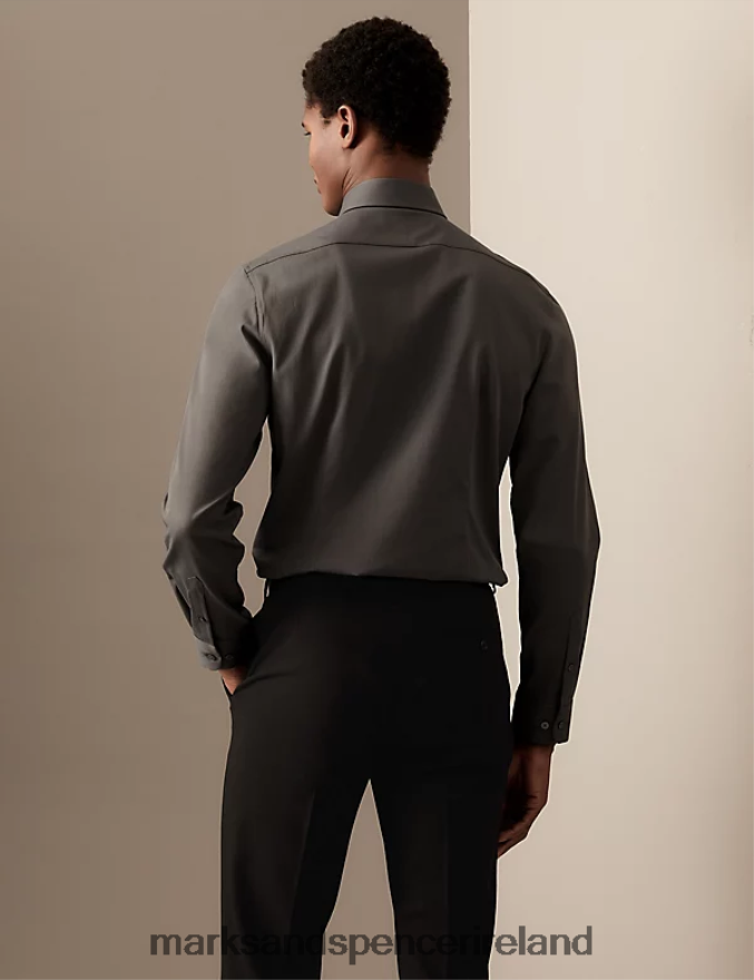 Marks & Spencer Men Slim Fit Easy Iron Cotton Rich Shirt Mole Clothing 2VJ8DF6779