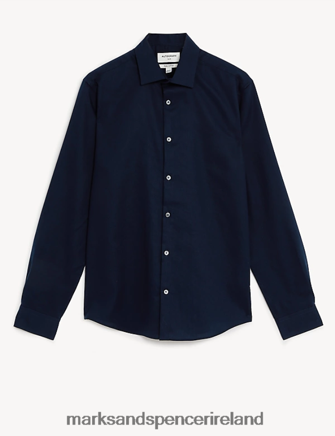 Marks & Spencer Men Slim Fit Easy Iron Pure Cotton Shirt Dark Navy Clothing 2VJ8DF5418