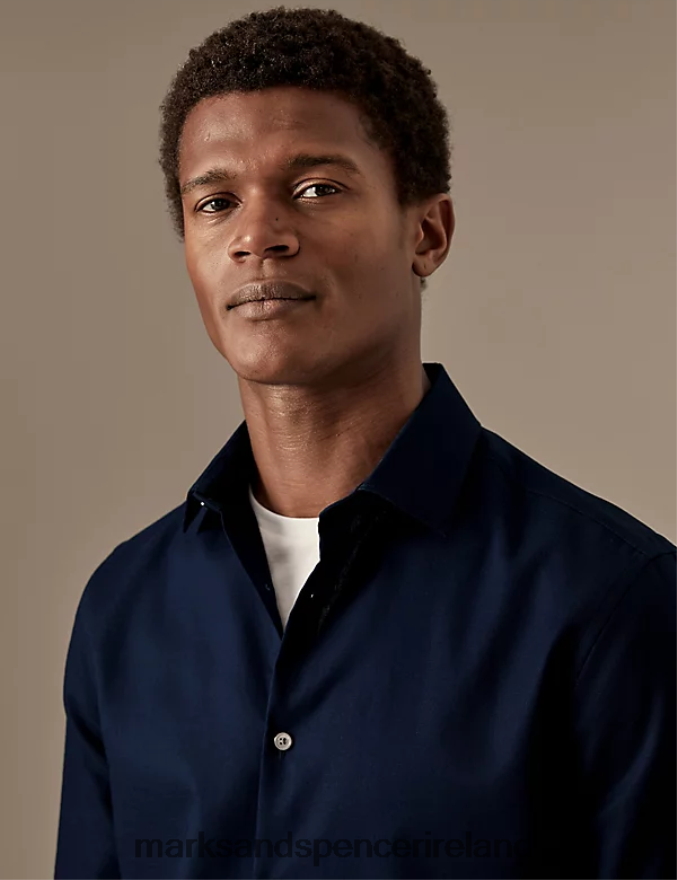 Marks & Spencer Men Slim Fit Easy Iron Pure Cotton Shirt Dark Navy Clothing 2VJ8DF5418
