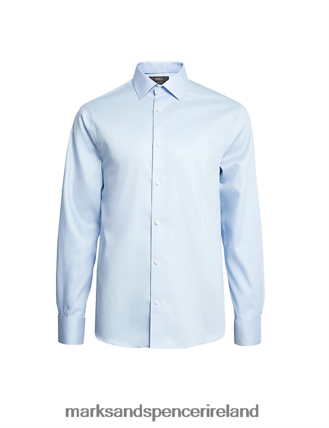 Marks & Spencer Men Slim Fit Non Iron Pure Cotton Shirt Sky Blue Clothing 2VJ8DF6027