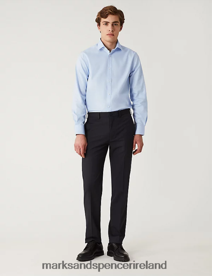 Marks & Spencer Men Slim Fit Non Iron Pure Cotton Shirt Sky Blue Clothing 2VJ8DF6027