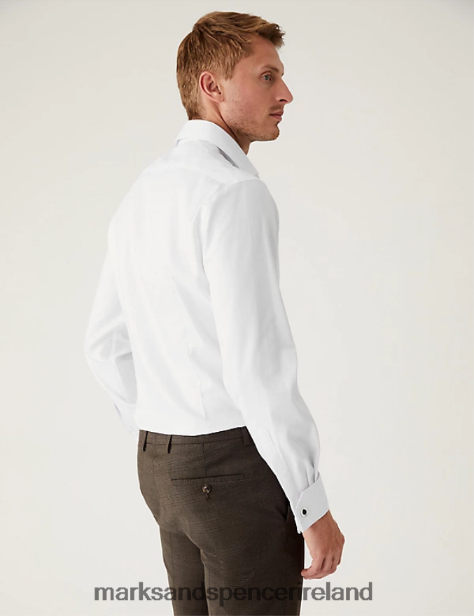 Marks & Spencer Men Slim Fit Non Iron Pure Cotton Shirt White Clothing 2VJ8DF5101