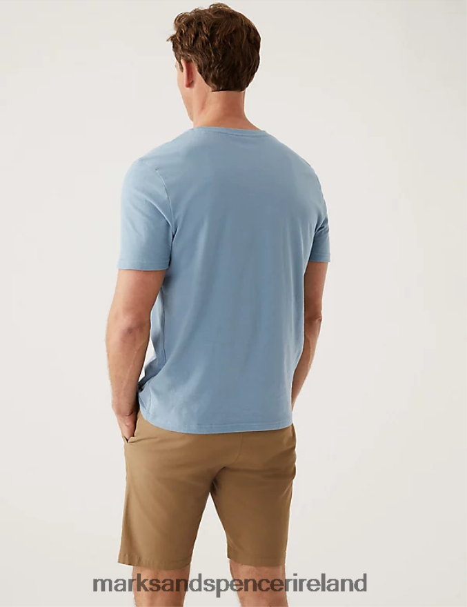 Marks & Spencer Men Slim Fit Pure Cotton Crew Neck T-Shirt Light Airforce Clothing 2VJ8DF5156