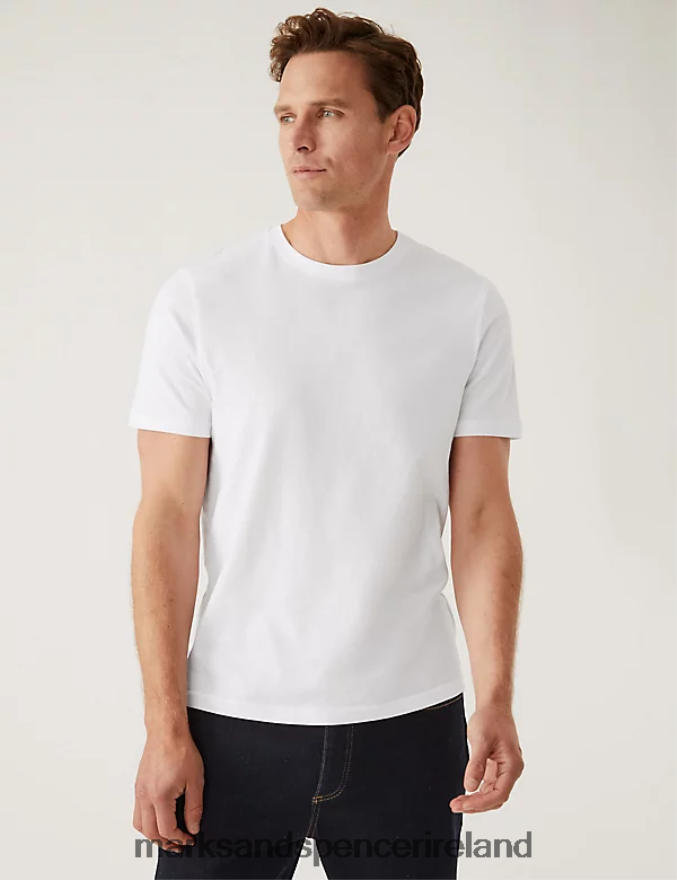 Marks & Spencer Men Slim Fit Pure Cotton Crew Neck T-Shirt White Clothing 2VJ8DF5153