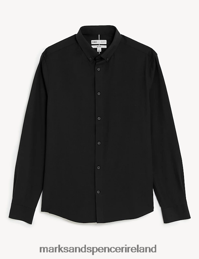 Marks & Spencer Men Slim Fit Ultimate Shirt with Stretch Black Clothing 2VJ8DF5658