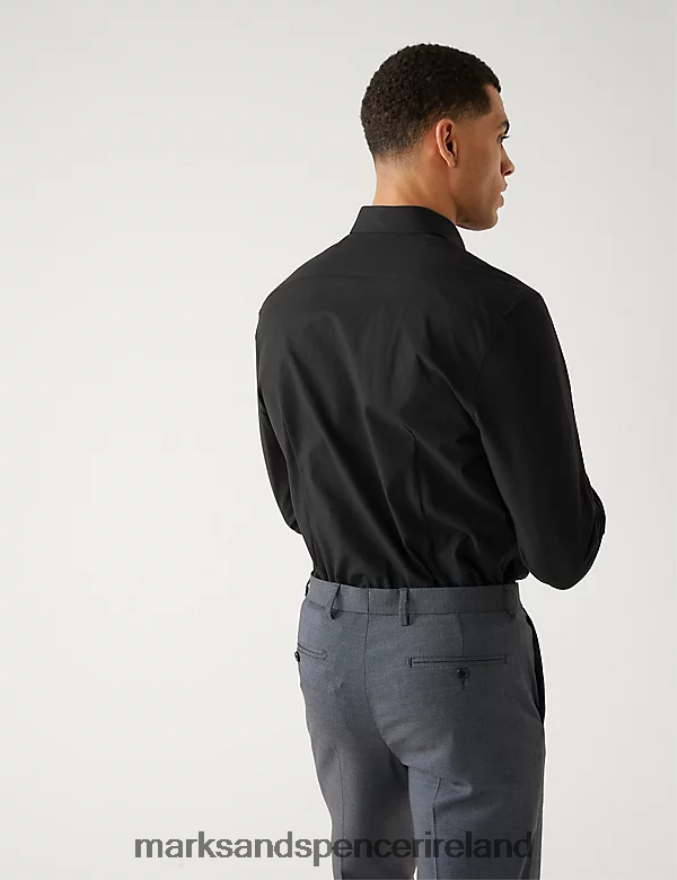 Marks & Spencer Men Slim Fit Ultimate Shirt with Stretch Black Clothing 2VJ8DF5658