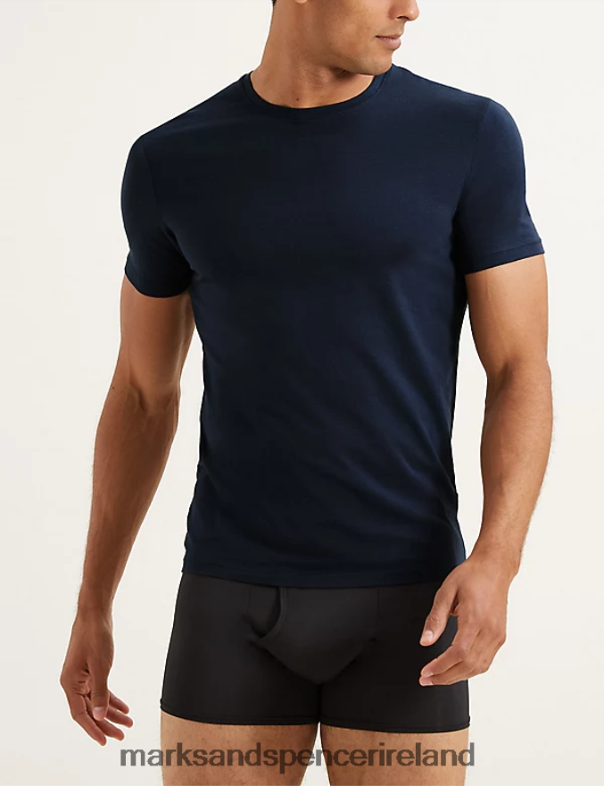 Marks & Spencer Men Supima Cotton Blend T-Shirt Vest Navy Clothing 2VJ8DF5551