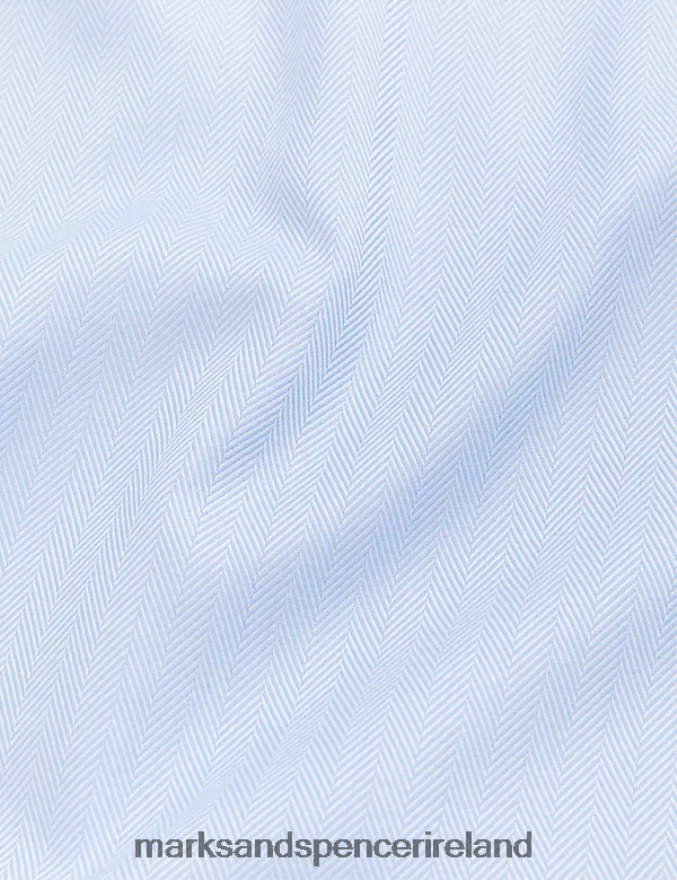 Marks & Spencer Men Tailored Fit Pure Cotton Herringbone Shirt Blue Clothing 2VJ8DF5911