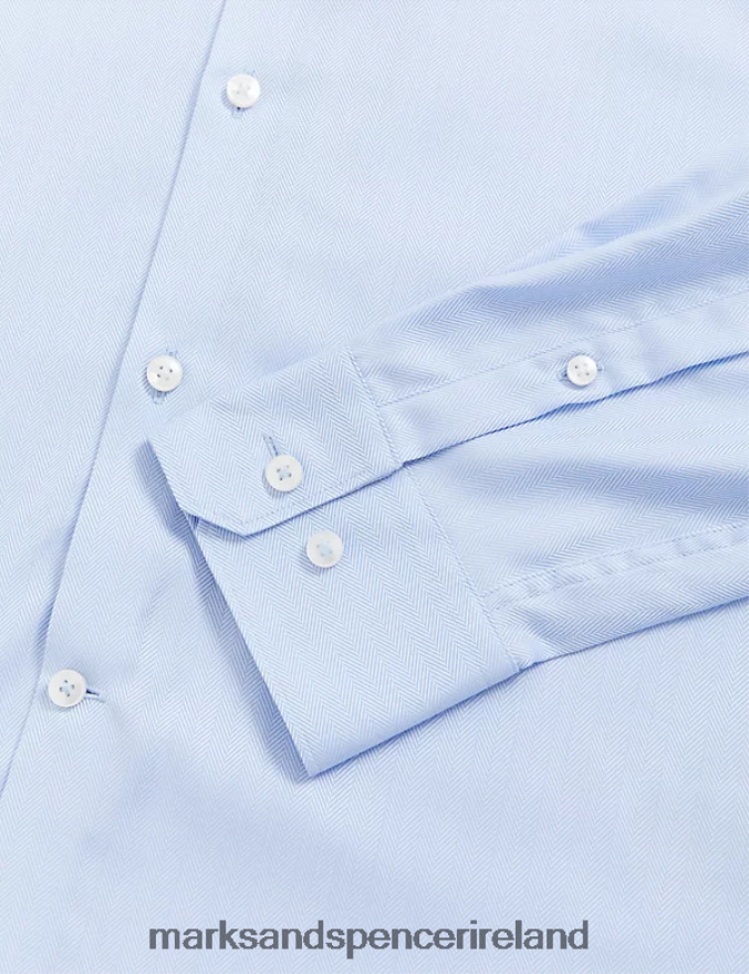Marks & Spencer Men Tailored Fit Pure Cotton Herringbone Shirt Blue Clothing 2VJ8DF5911