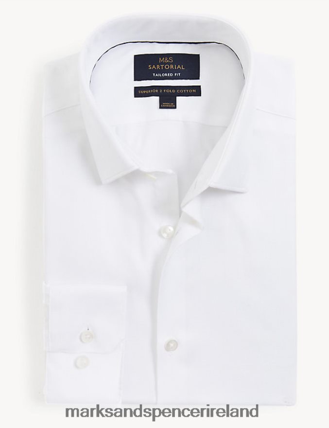Marks & Spencer Men Tailored Fit Pure Cotton Herringbone Shirt White Clothing 2VJ8DF6291