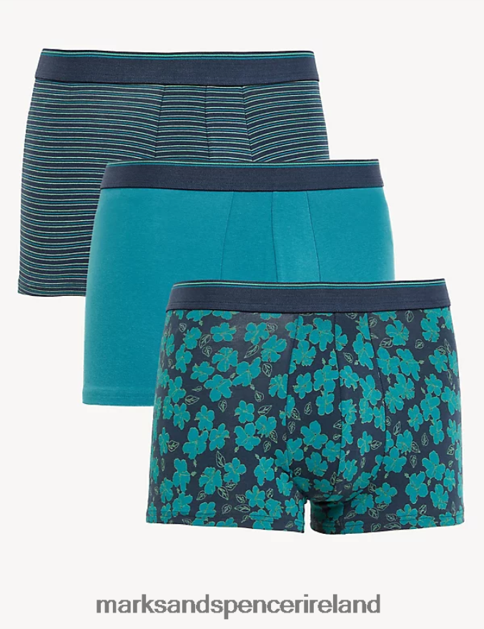 Marks & Spencer Men 3pk Hibiscus Print Hipster Kingfisher Clothing 2VJ8DF6141