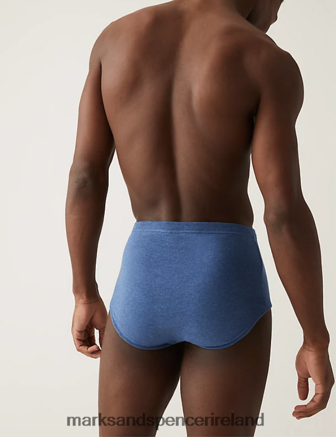 Marks & Spencer Men 3pk Pure Cotton Briefs Blue Mix Clothing 2VJ8DF5671