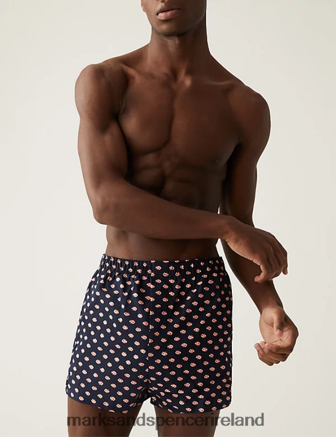 Marks & Spencer Men 3pk Pure Cotton Fish Print Woven Boxers Navy Clothing 2VJ8DF6130