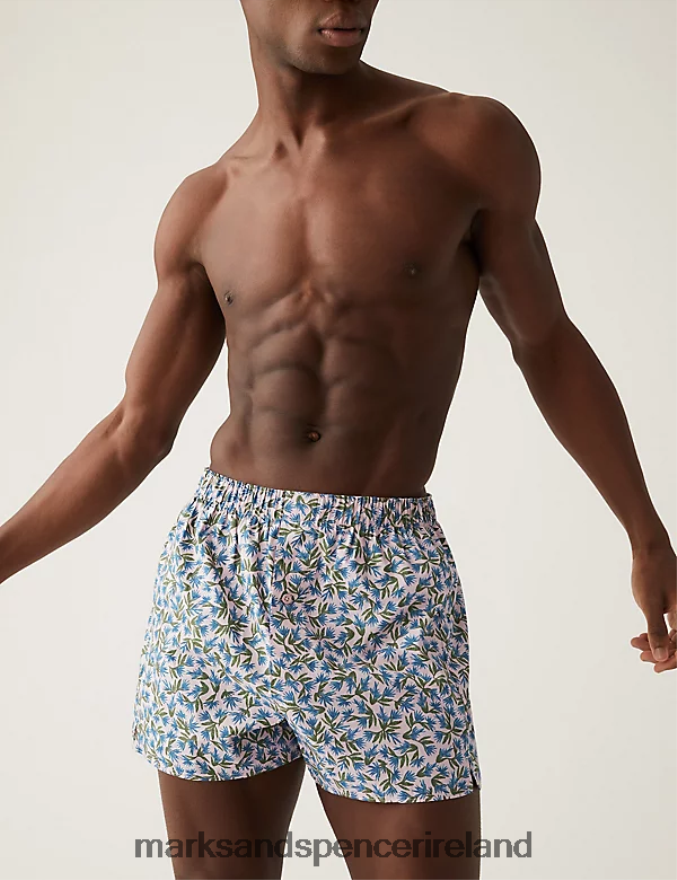 Marks & Spencer Men 3pk Pure Cotton Tropical Print Woven Boxers Dusky Pink Clothing 2VJ8DF4898