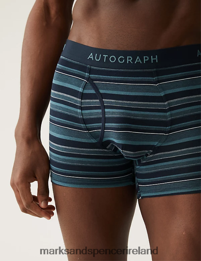 Marks & Spencer Men 3pk Supima Cotton Blend Striped Trunks Medium Turquoise Clothing 2VJ8DF5721