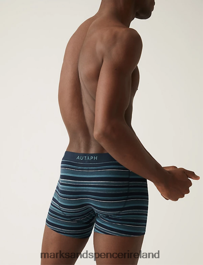 Marks & Spencer Men 3pk Supima Cotton Blend Striped Trunks Medium Turquoise Clothing 2VJ8DF5721