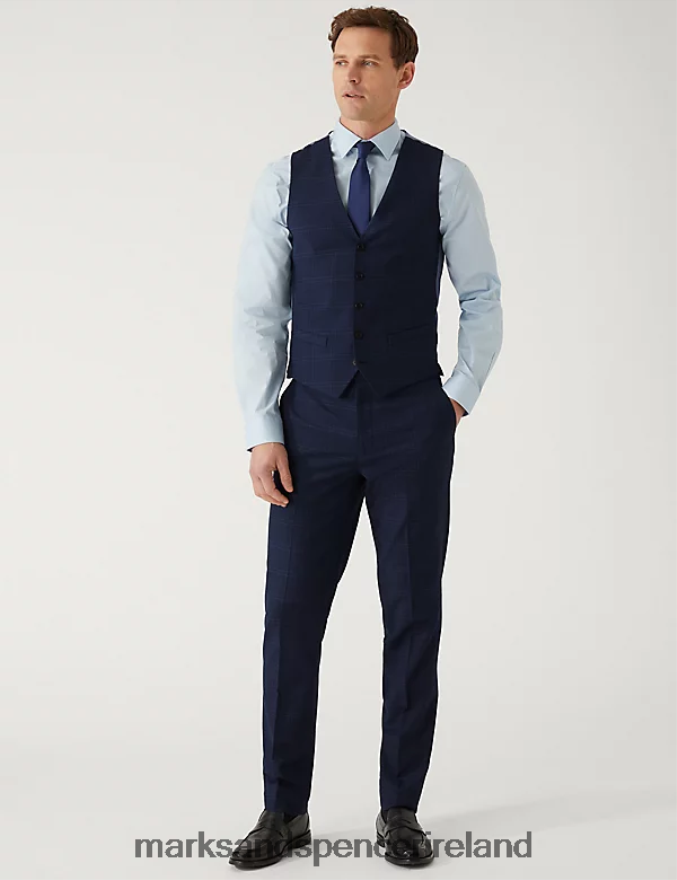 Marks & Spencer Men Check Waistcoat Blue Clothing 2VJ8DF6568