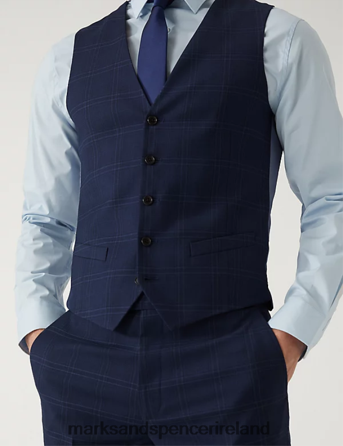 Marks & Spencer Men Check Waistcoat Blue Clothing 2VJ8DF6568