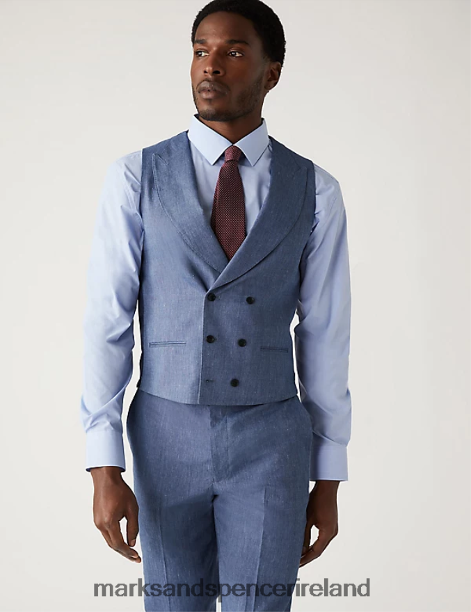 Marks & Spencer Men Italian Linen Miracle Waistcoat Chambray Clothing 2VJ8DF5544