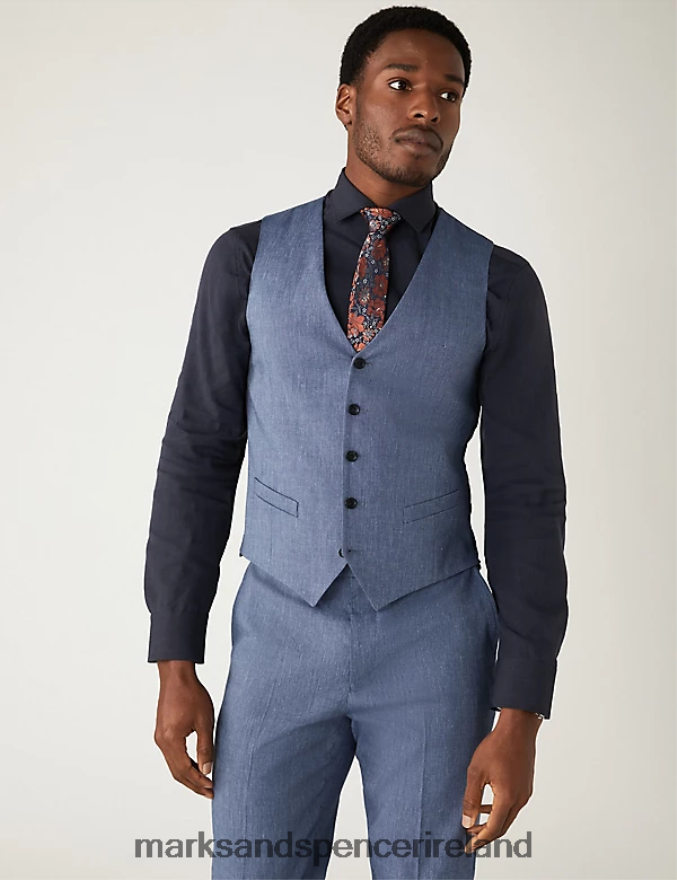Marks & Spencer Men Italian Linen Miracle Waistcoat Chambray Clothing 2VJ8DF6227
