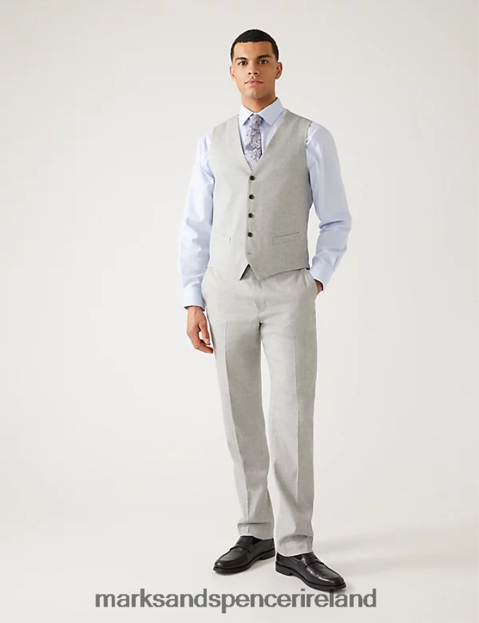Marks & Spencer Men Italian Linen Miracle Waistcoat Grey Clothing 2VJ8DF6925