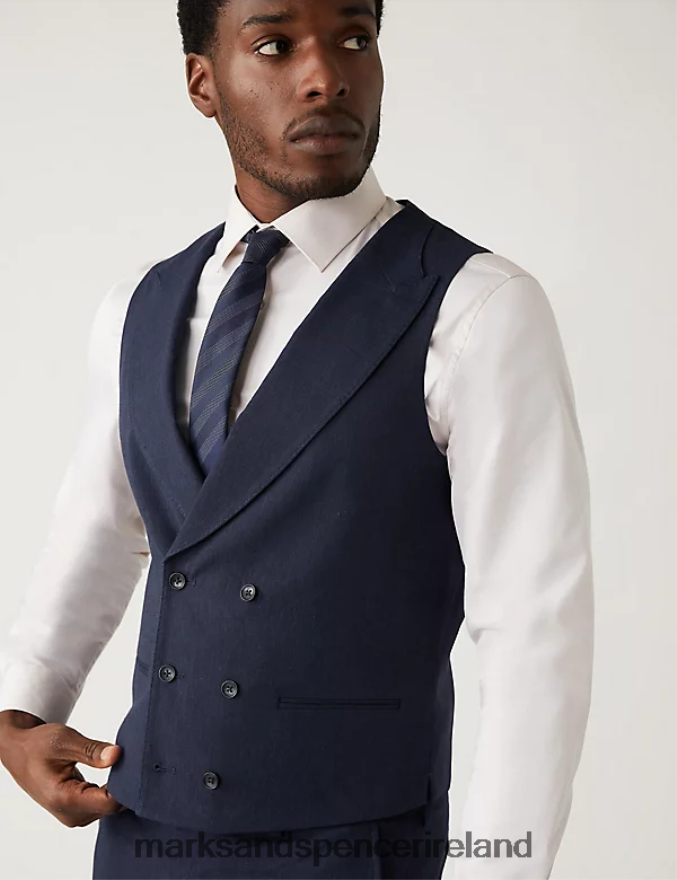 Marks & Spencer Men Italian Linen Miracle Waistcoat Navy Clothing 2VJ8DF5930