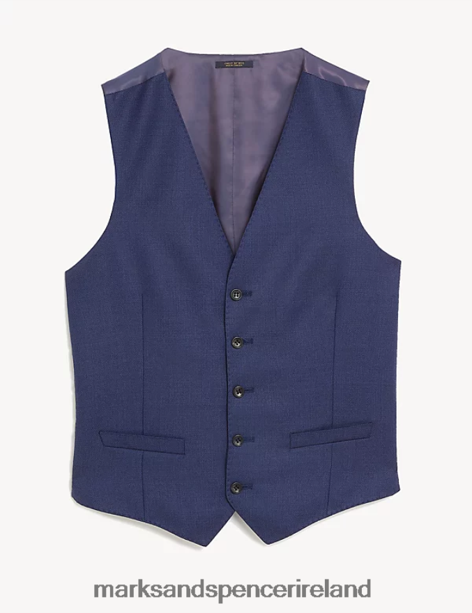 Marks & Spencer Men Pure Wool Textured Waistcoat Blue Clothing 2VJ8DF6688