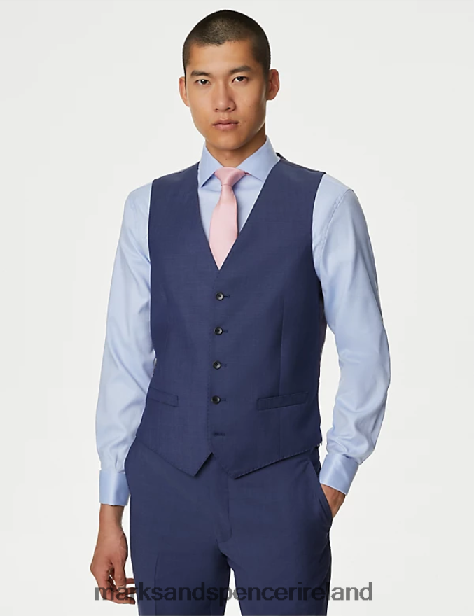 Marks & Spencer Men Pure Wool Waistcoat Chambray Clothing 2VJ8DF6028