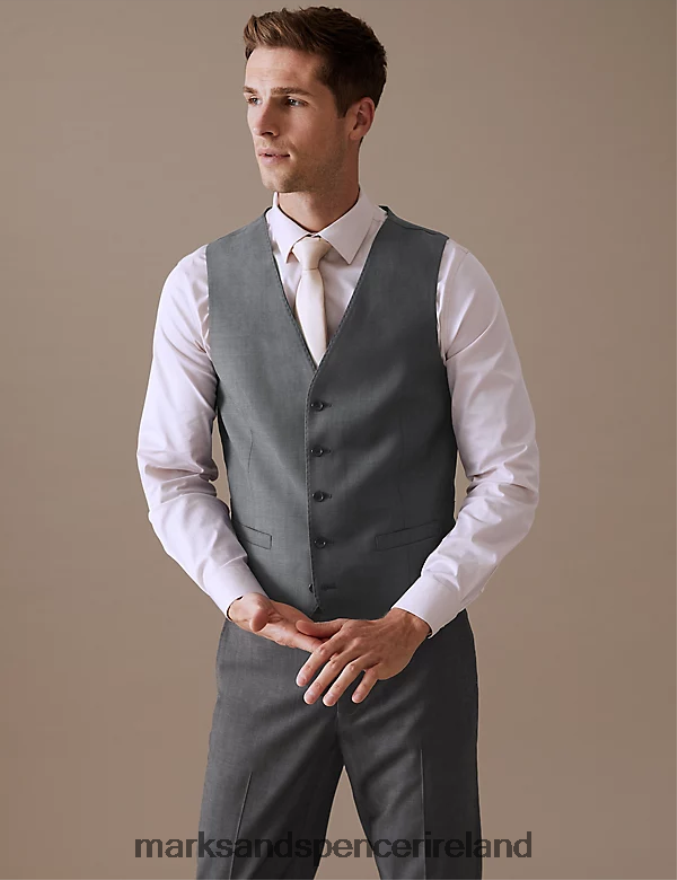 Marks & Spencer Men Pure Wool Waistcoat Silver Grey Clothing 2VJ8DF5639