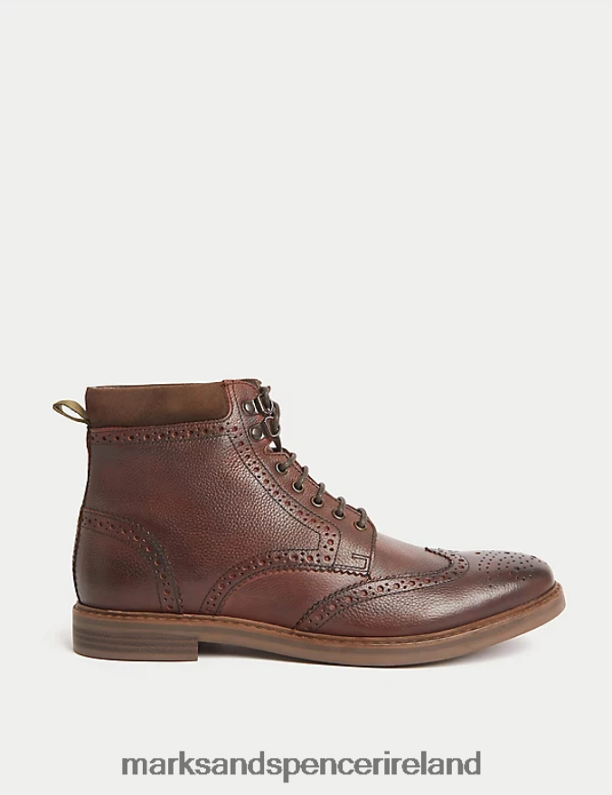 Marks & Spencer Men Leather Brogue Boot Brown Footwear 2VJ8DF6939