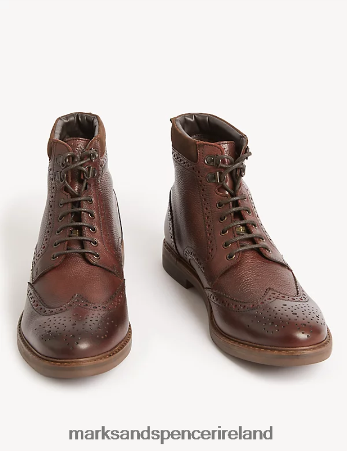 Marks & Spencer Men Leather Brogue Boot Brown Footwear 2VJ8DF6939