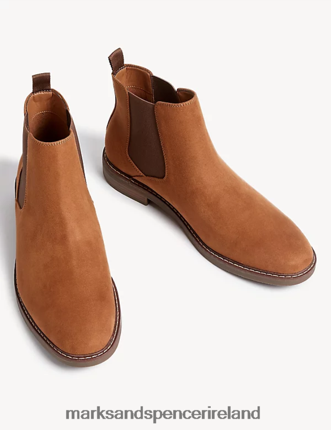 Marks & Spencer Men Suedette Chelsea Boots Tan Footwear 2VJ8DF5915