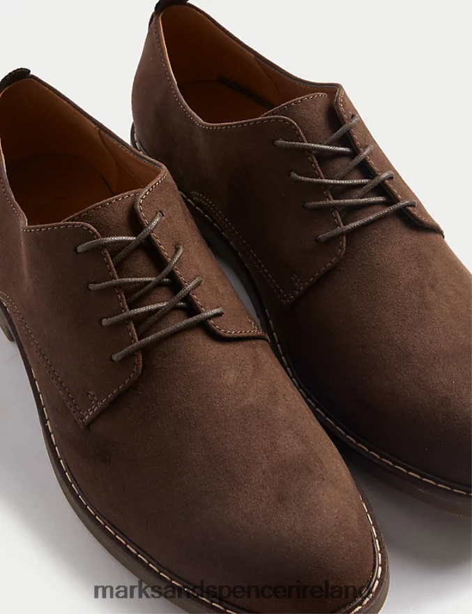 Marks & Spencer Men Faux Suede Derby Shoes Brown Footwear 2VJ8DF7496