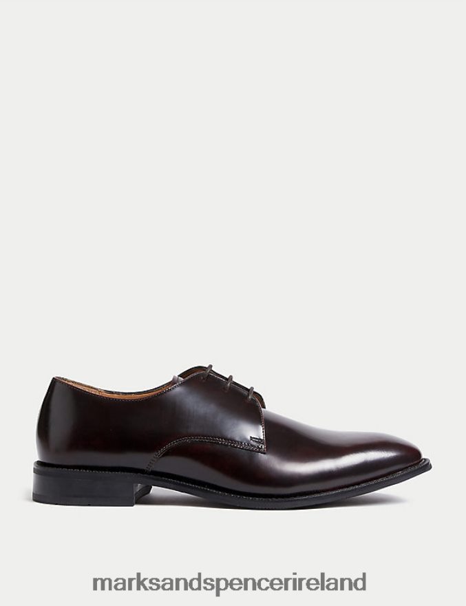 Marks & Spencer Men Leather Derby Shoes Burgundy Footwear 2VJ8DF6979