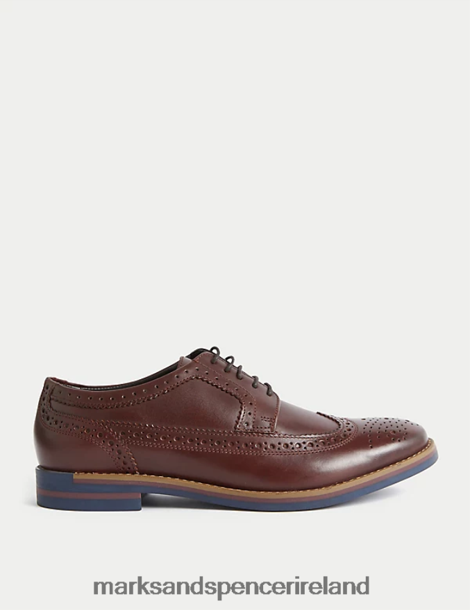 Marks & Spencer Men Leather Trisole Brogues Burgundy Footwear 2VJ8DF6427
