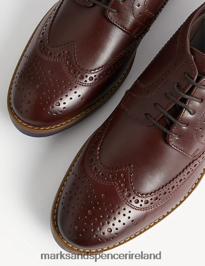 Marks & Spencer Men Leather Trisole Brogues Burgundy Footwear 2VJ8DF6427