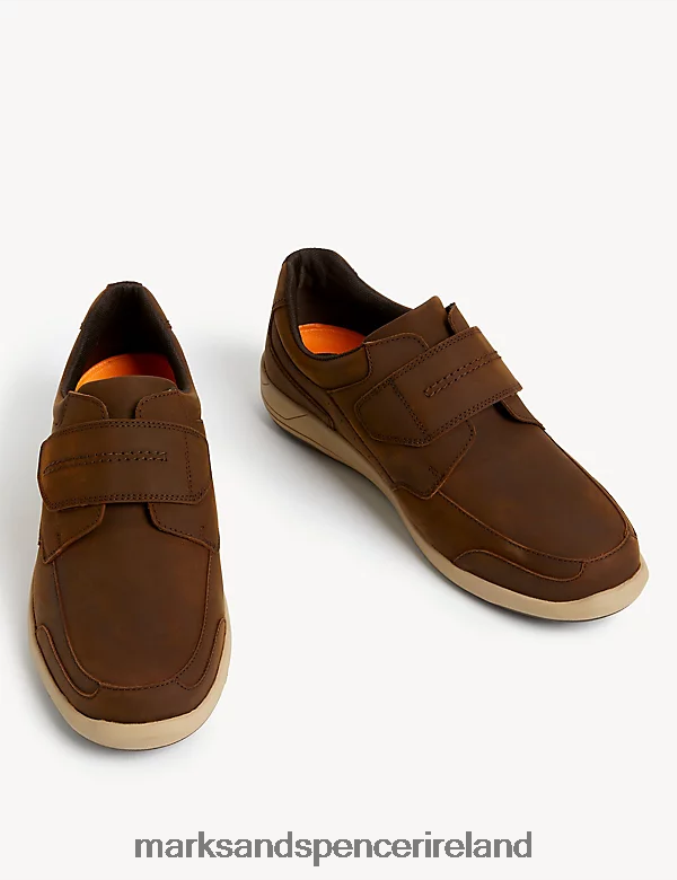 Marks & Spencer Men Wide Fit Airflex Leather Casual Shoes Brown Footwear 2VJ8DF5554