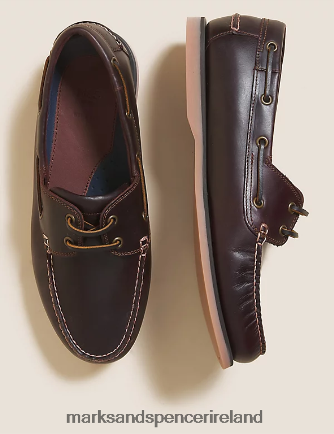 Marks & Spencer Men Wide Fit Leather Boat Shoes Brown Footwear 2VJ8DF6870