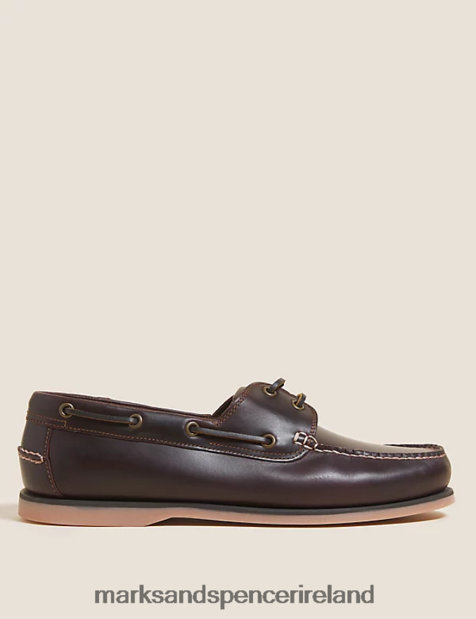 Marks & Spencer Men Wide Fit Leather Boat Shoes Brown Footwear 2VJ8DF6870