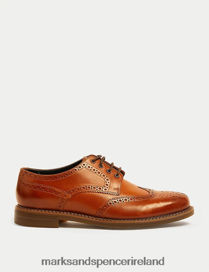 Marks & Spencer Men Wide Fit Leather Brogues Chestnut Footwear 2VJ8DF5388