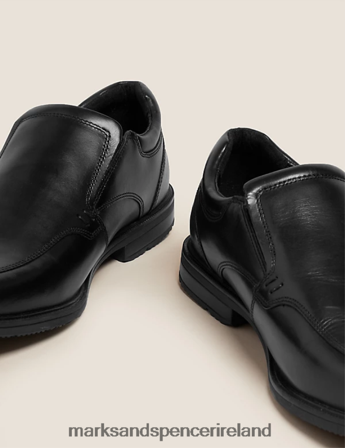 Marks & Spencer Men Wide Fit Airflex Leather Shoes Black Footwear 2VJ8DF6755