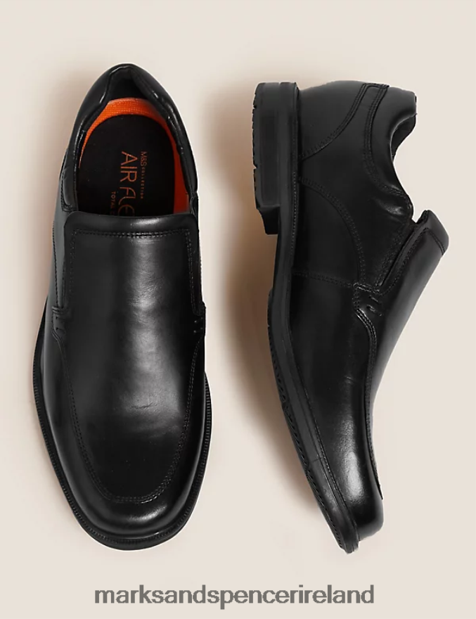 Marks & Spencer Men Wide Fit Airflex Leather Shoes Black Footwear 2VJ8DF6755