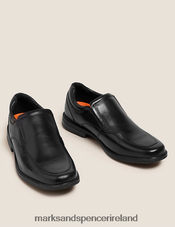 Marks & Spencer Men Wide Fit Airflex Leather Shoes Black Footwear 2VJ8DF6755