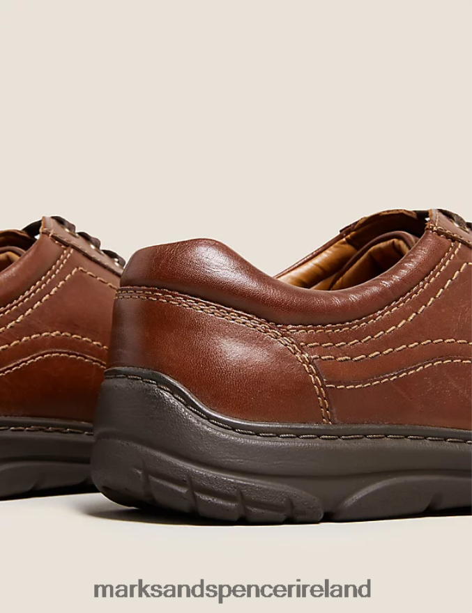 Marks & Spencer Men Wide Fit Airflex Leather Shoes Dark Brown Footwear 2VJ8DF7145