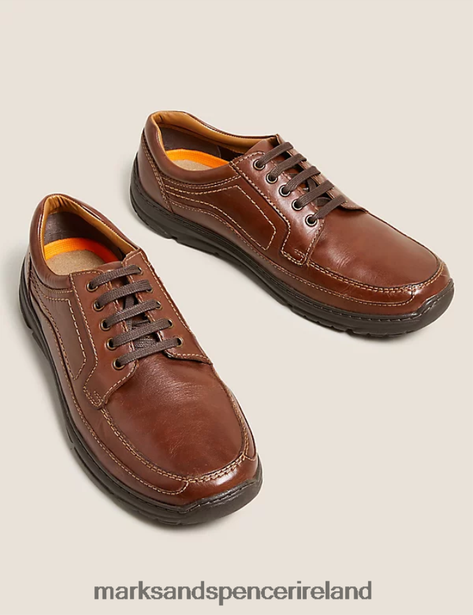 Marks & Spencer Men Wide Fit Airflex Leather Shoes Dark Brown Footwear 2VJ8DF7145