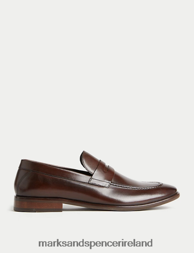 Marks & Spencer Men Leather Slip-On Loafers Brown Footwear 2VJ8DF5568