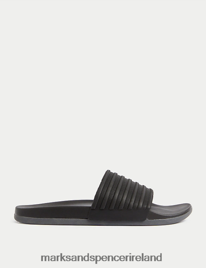 Marks & Spencer Men Airflex Striped Sliders Black Mix Footwear 2VJ8DF5424