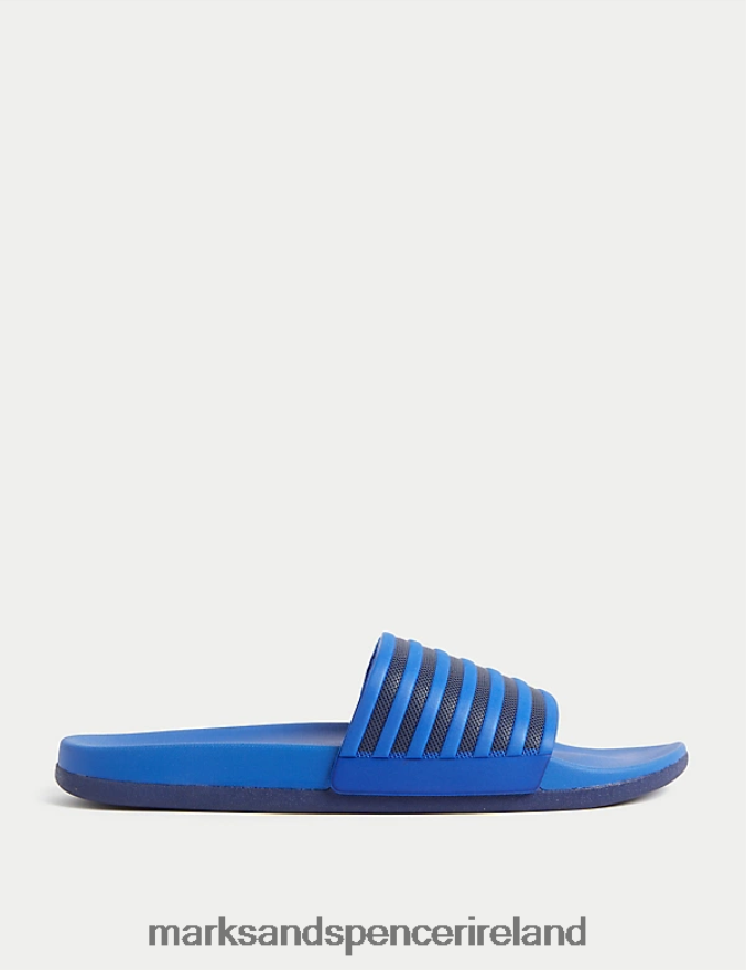 Marks & Spencer Men Airflex Striped Sliders Blue Mix Footwear 2VJ8DF5425