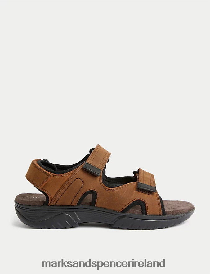 Marks & Spencer Men Leather Riptape Sandals Brown Footwear 2VJ8DF6930